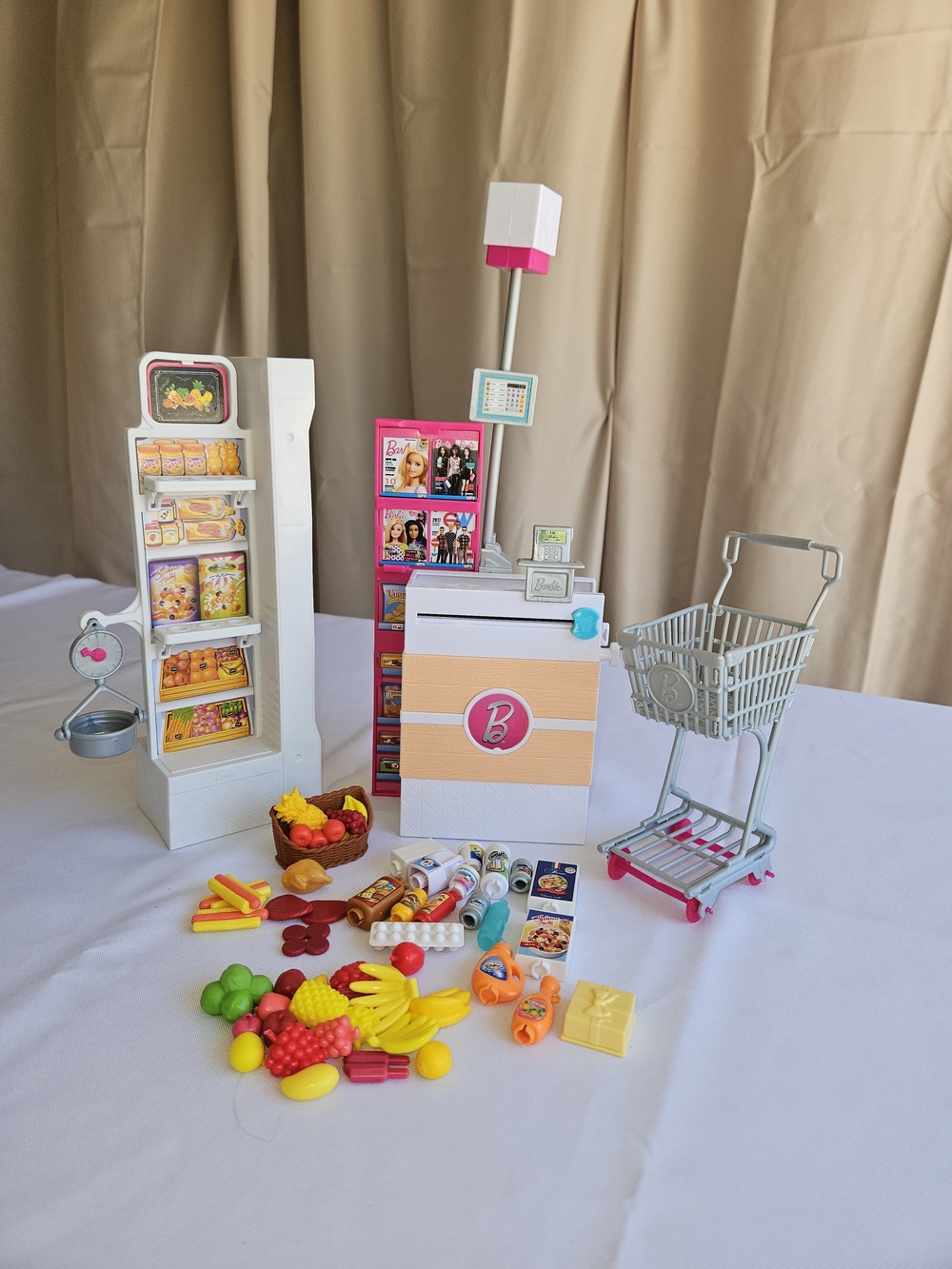 Barbie Grocery Store Checkout Playset Lot – Shopping Cart Food Cash Register🛒💖